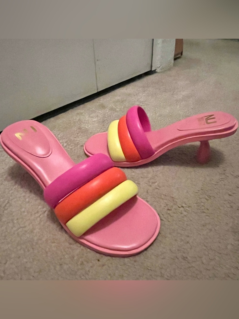 Pink Multicolor Block-Strap Heeled Sandals